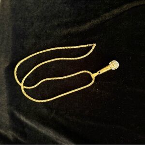 Gold and Studded Microphone Pendant Necklace